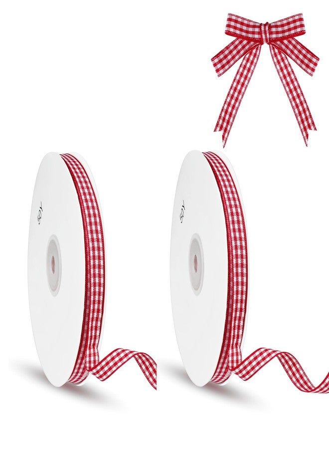 BharatBazaar 2PCS Ribbons for Gift Wrapping, Red and White Checkered Ribbon, 3/8 Inch x 50 Yard Roll for Gift Wrapping, Christmas Wreaths, Hair Bows, Home Decor, DIY Crafts - Image 1